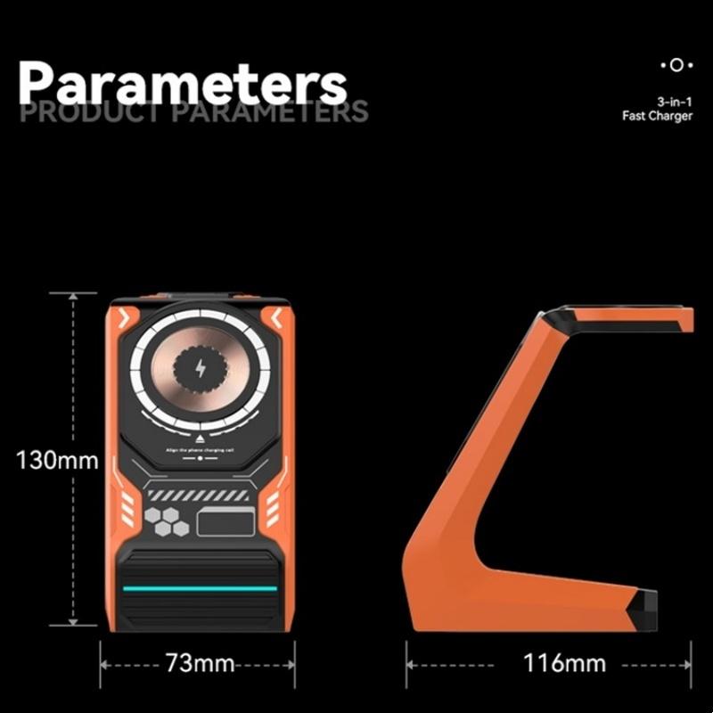 3 In 1 Wireless Charger For Mobile Phone And Earphones - Orange Tristar Online