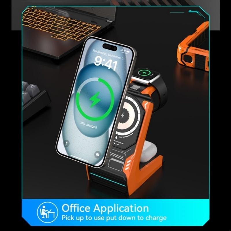 3 In 1 Wireless Charger For Mobile Phone And Earphones - Orange Tristar Online