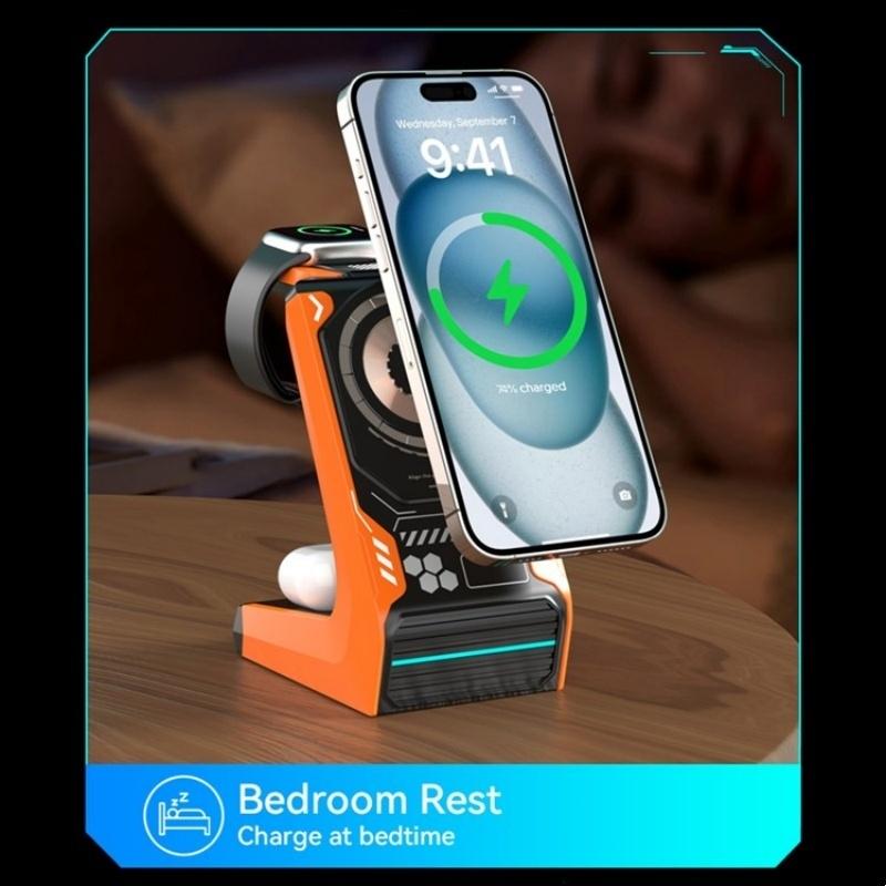 3 In 1 Wireless Charger For Mobile Phone And Earphones - Orange Tristar Online