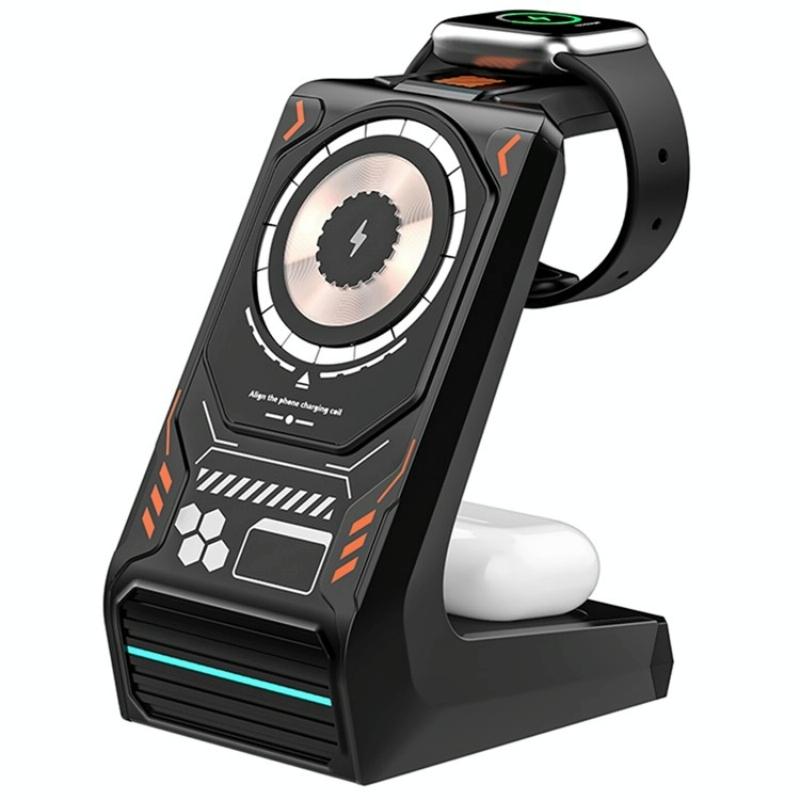 3 In 1 Wireless Charger For Mobile Phone And Earphones - Orange Tristar Online