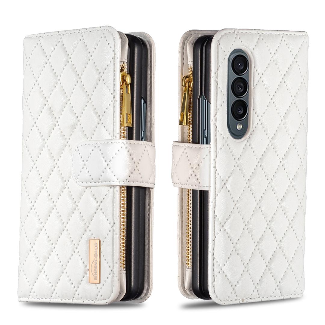 For Samsung Galaxy Z Fold4 5G Leather Zip Wallet - Diamond Lattice Design - White Tristar Online