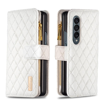 For Samsung Galaxy Z Fold4 5G Leather Zip Wallet - Diamond Lattice Design - White Tristar Online