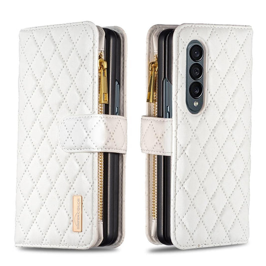 For Samsung Galaxy Z Fold4 5G Leather Zip Wallet - Diamond Lattice Design - White Tristar Online