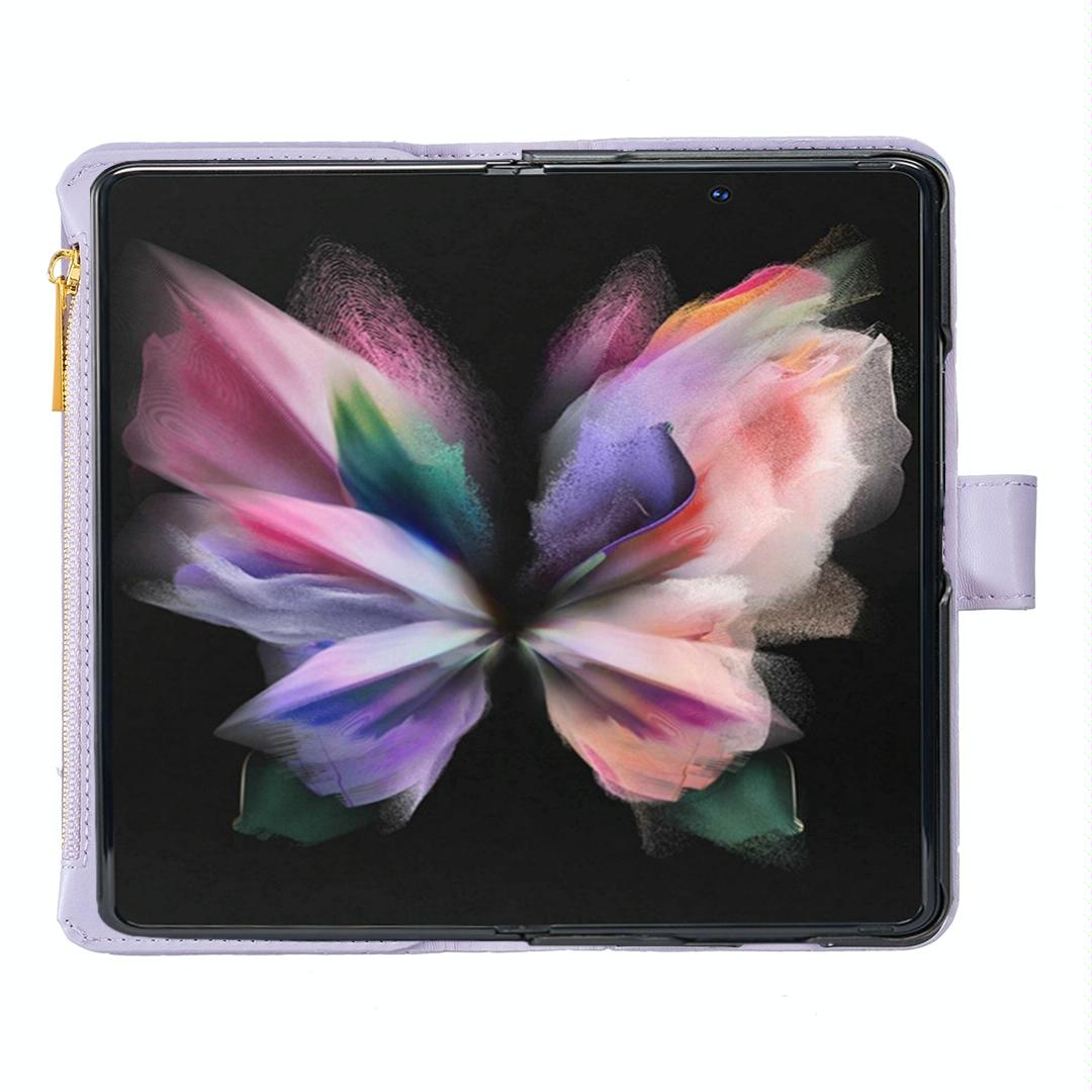 For Samsung Galaxy Z Fold4 5G Leather Zip Wallet - Diamond Lattice Design - White Tristar Online