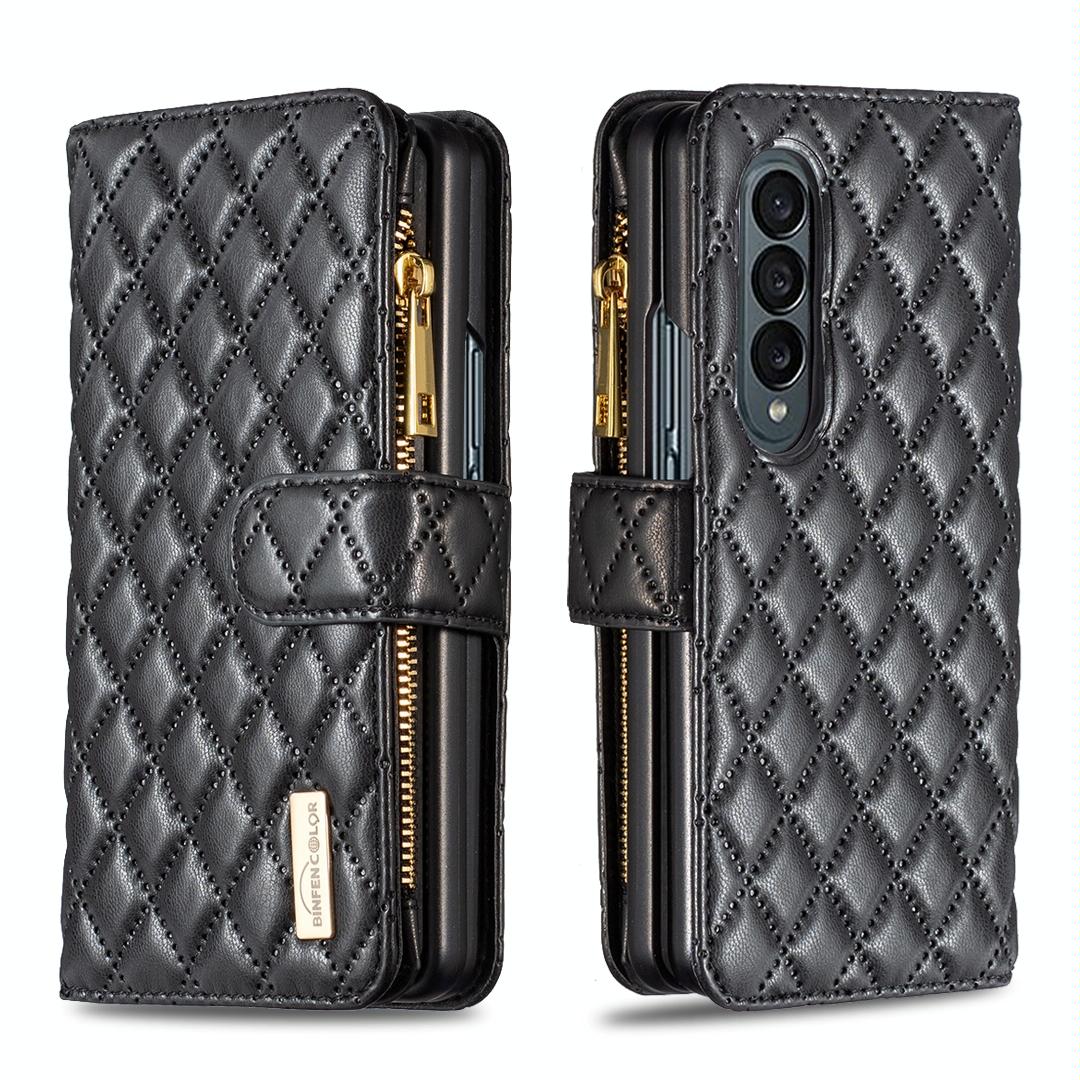 For Samsung Galaxy Z Fold4 5G Leather Zip Wallet - Diamond Lattice Design - White Tristar Online