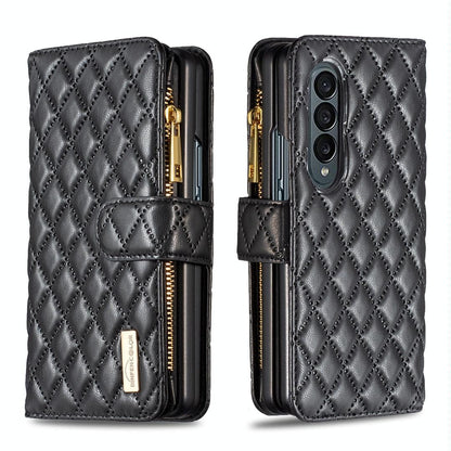 For Samsung Galaxy Z Fold4 5G Leather Zip Wallet - Diamond Lattice Design - White Tristar Online