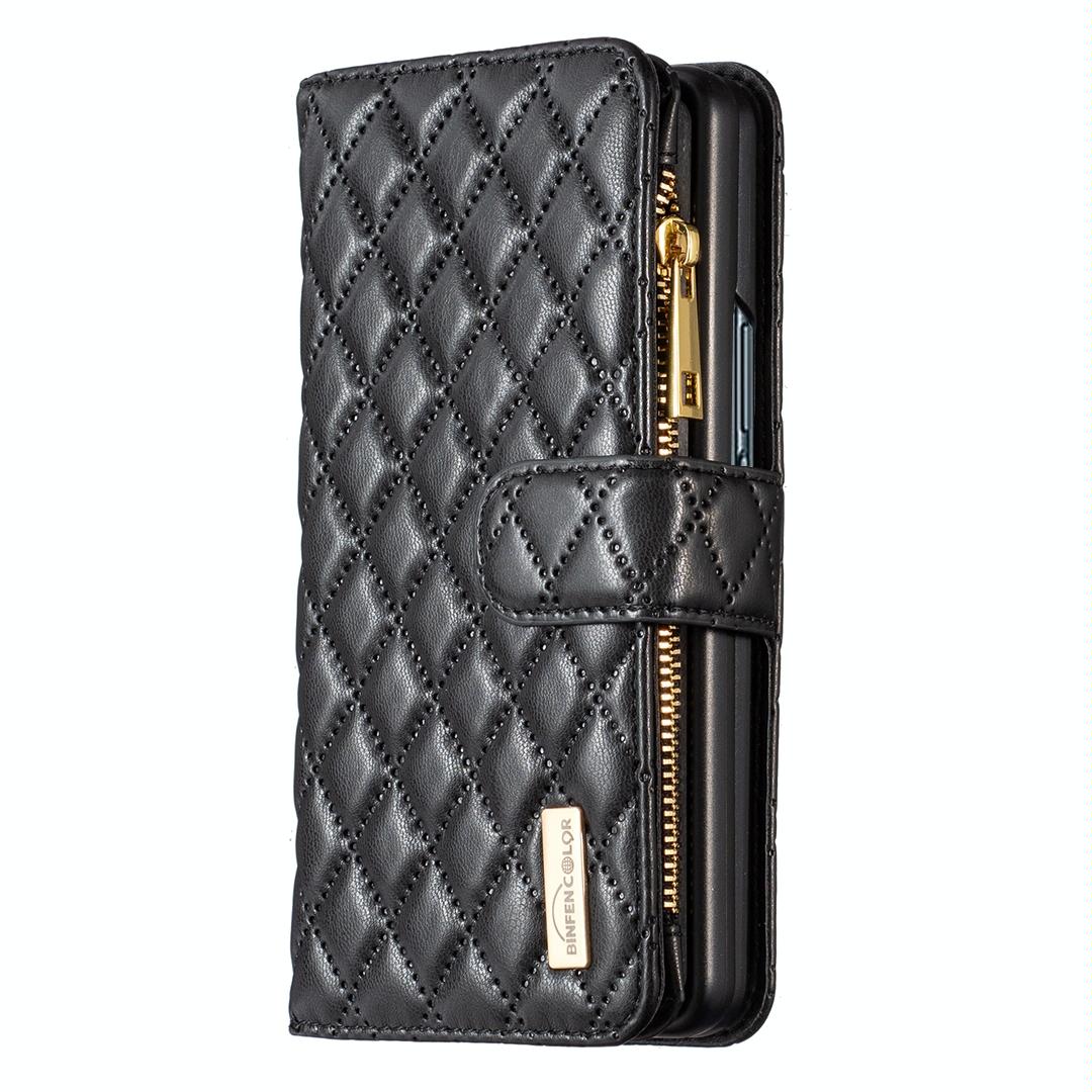For Samsung Galaxy Z Fold4 5G Leather Zip Wallet - Diamond Lattice Design - White Tristar Online