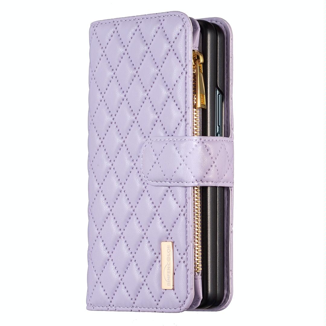 For Samsung Galaxy Z Fold4 5G Leather Zip Wallet - Diamond Lattice Design - Blue Tristar Online