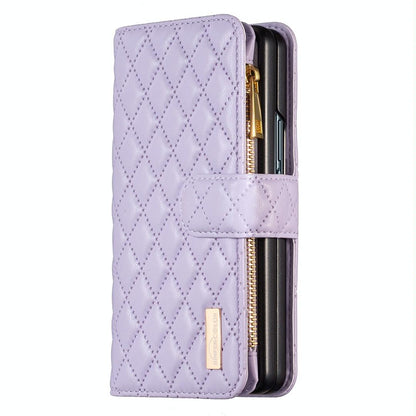 For Samsung Galaxy Z Fold4 5G Leather Zip Wallet - Diamond Lattice Design - Blue Tristar Online