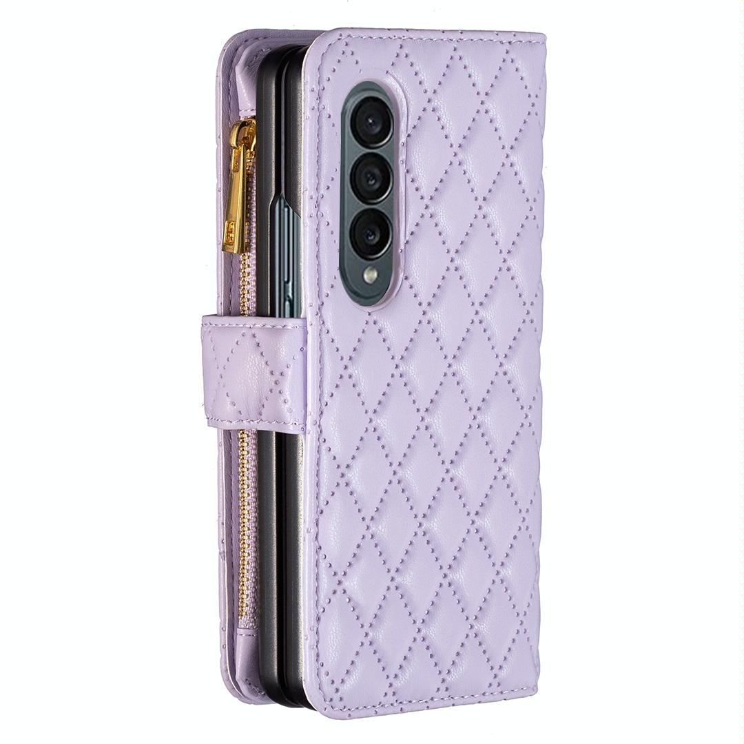 For Samsung Galaxy Z Fold4 5G Leather Zip Wallet - Diamond Lattice Design - Blue Tristar Online