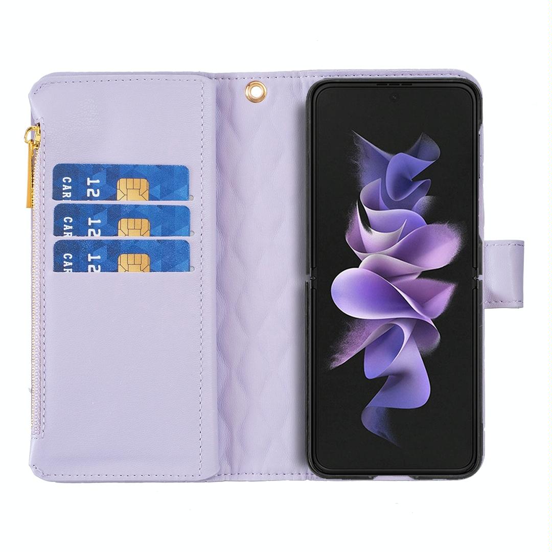For Samsung Galaxy Z Fold4 5G Leather Zip Wallet - Diamond Lattice Design - Blue Tristar Online