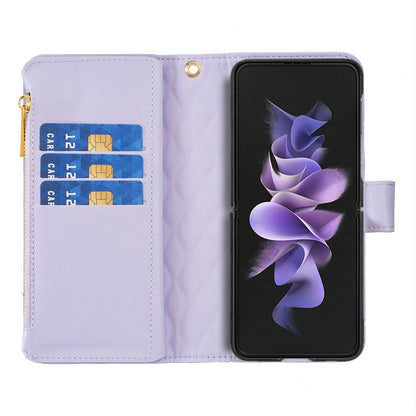 For Samsung Galaxy Z Fold4 5G Leather Zip Wallet - Diamond Lattice Design - Blue Tristar Online