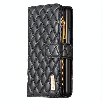 For Samsung Galaxy Z Fold4 5G Leather Zip Wallet - Diamond Lattice Design - Blue Tristar Online