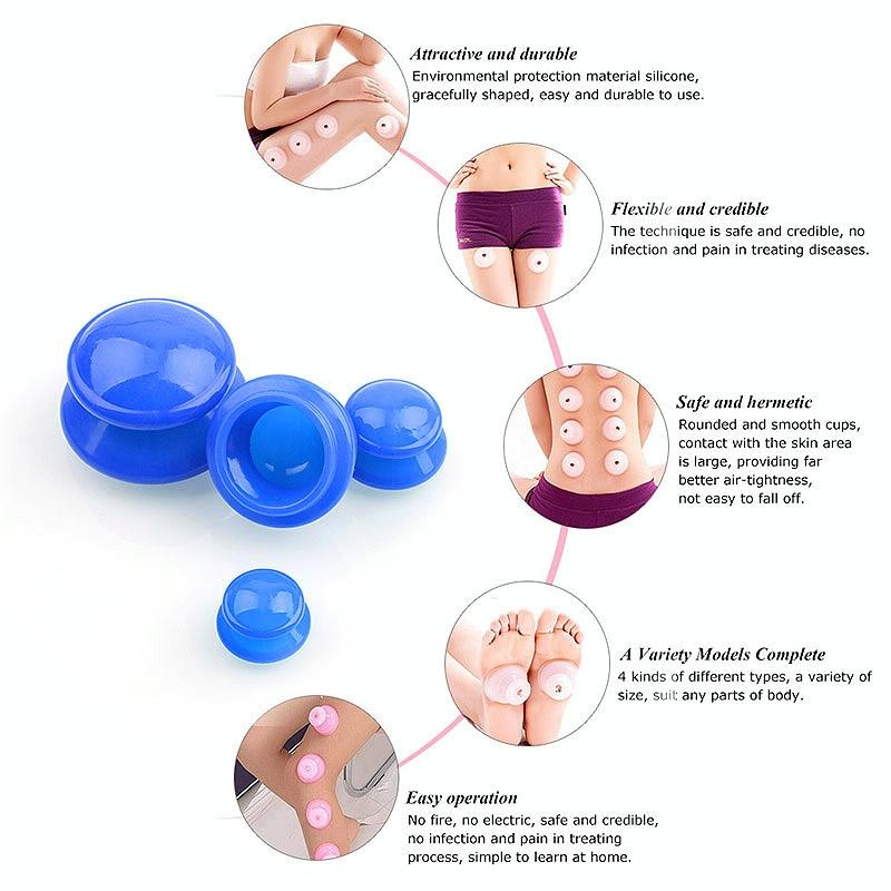 4-Piece Silicone Cupping Therapy Set For Body Massage - Blue Tristar Online