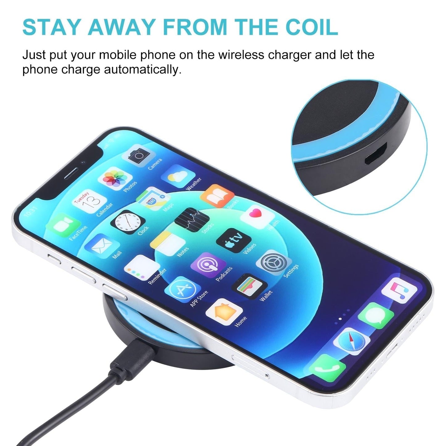 Universal 5W Round Wireless Charger - Black + Blue Tristar Online