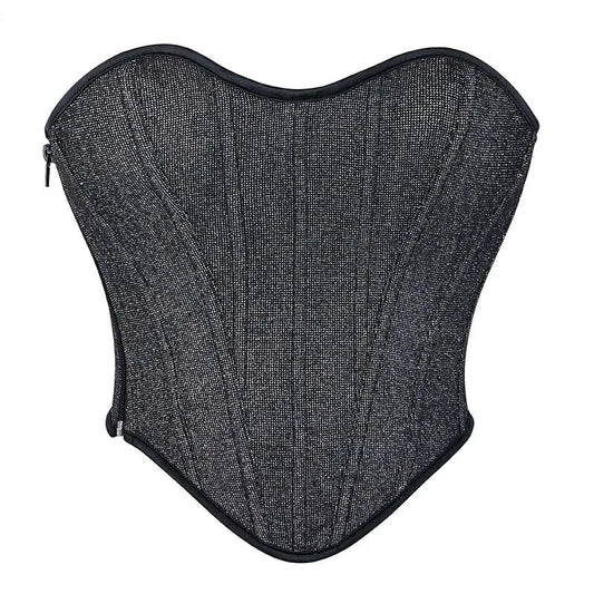 Gray Gothic Punk Crop Top Women Lacing Bandage Bustier With Zipper Plus Size S-Xxl - S Tristar Online
