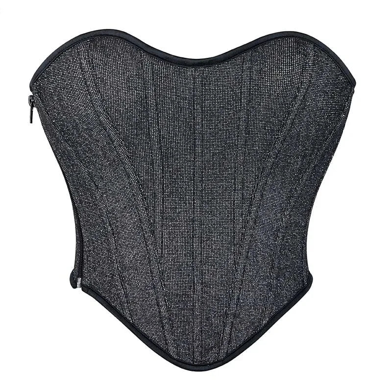 Gray Gothic Punk Crop Top Women Lacing Bandage Bustier With Zipper Plus Size S-Xxl - Xxl Tristar Online