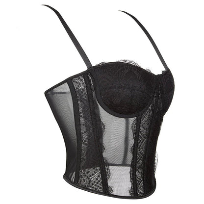 Mesh Lace Plus Size Corset With Spaghetti Straps & G-String 9 Plastic Bones Hook Adjust S-Xxxl - S Tristar Online