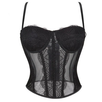 Mesh Lace Plus Size Corset With Spaghetti Straps & G-String 9 Plastic Bones Hook Adjust S-Xxxl - Xl Tristar Online