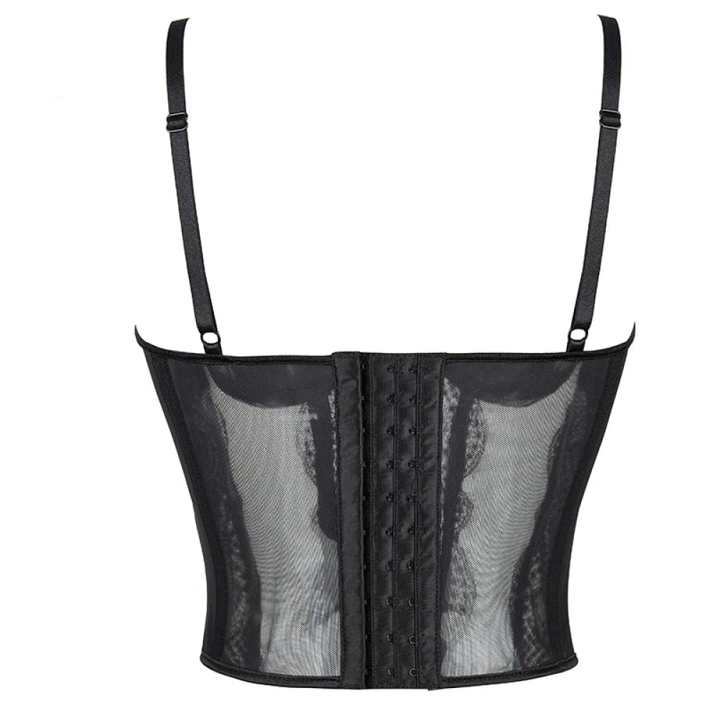 Mesh Lace Plus Size Corset With Spaghetti Straps & G-String 9 Plastic Bones Hook Adjust S-Xxxl - Xl Tristar Online