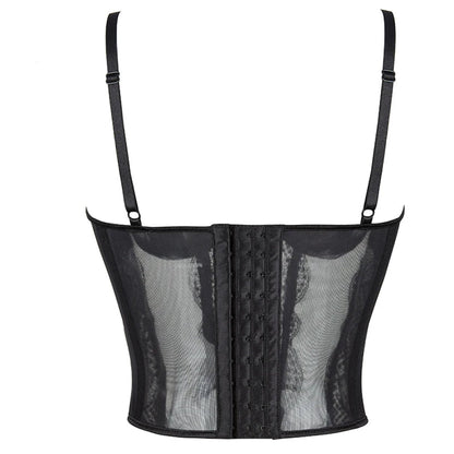 Mesh Lace Plus Size Corset With Spaghetti Straps & G-String 9 Plastic Bones Hook Adjust S-Xxxl - Xl Tristar Online