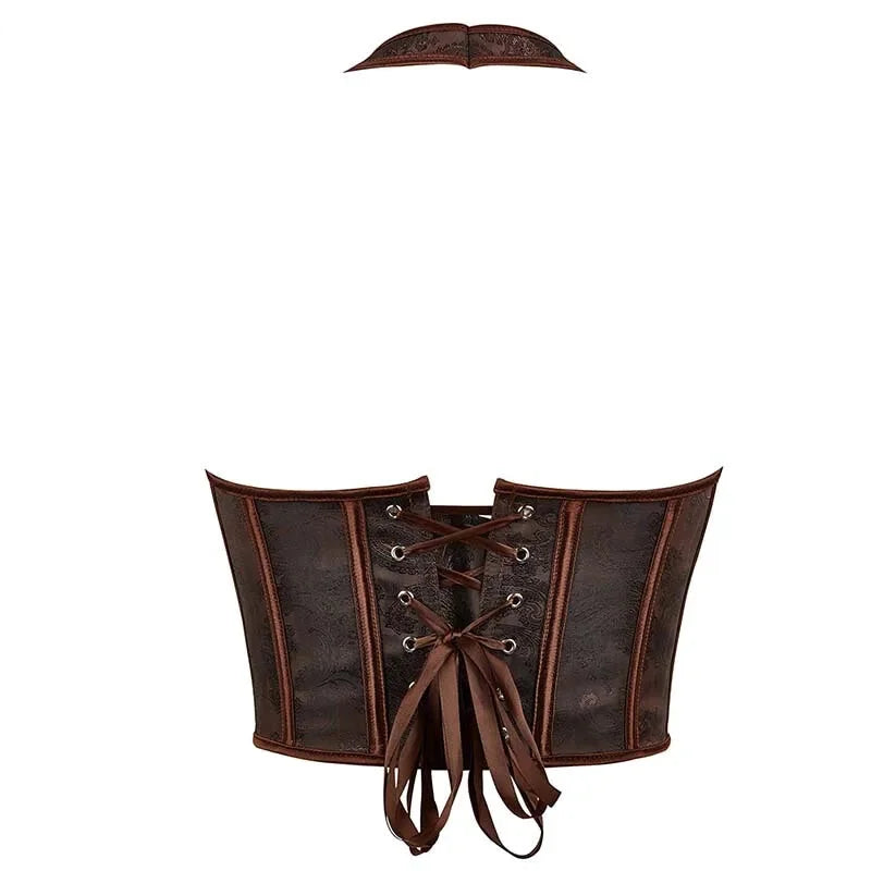 Fish Bone Jacquard Deep V-Neck Corset Crop Top With Halter Neck Plus Size - 5Xl Tristar Online