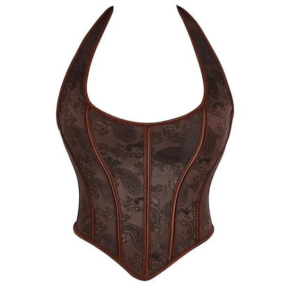 Fish Bone Jacquard Deep V-Neck Corset Crop Top With Halter Neck Plus Size - 6Xl Tristar Online