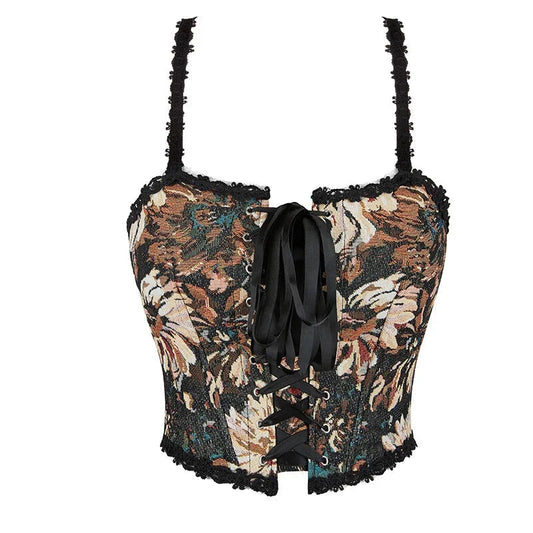 Brown Steampunk Vest Tank Top With Lace And Strap Plus Size S-6Xl - 5Xl Tristar Online