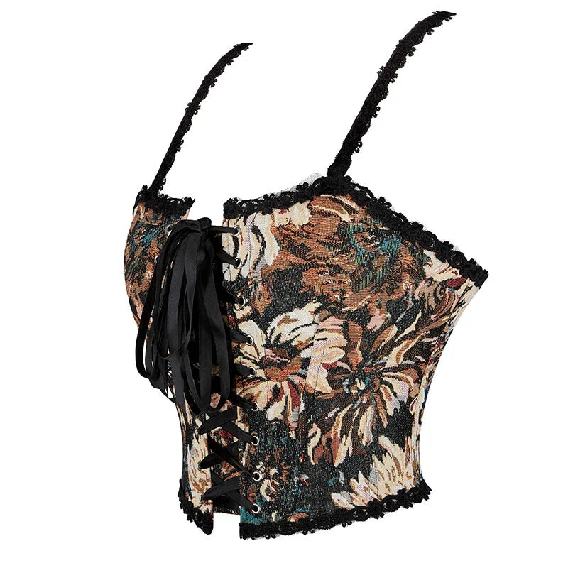 Brown Steampunk Vest Tank Top With Lace And Strap Plus Size S-6Xl - 5Xl Tristar Online