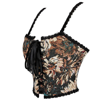 Brown Steampunk Vest Tank Top With Lace And Strap Plus Size S-6Xl - 5Xl Tristar Online