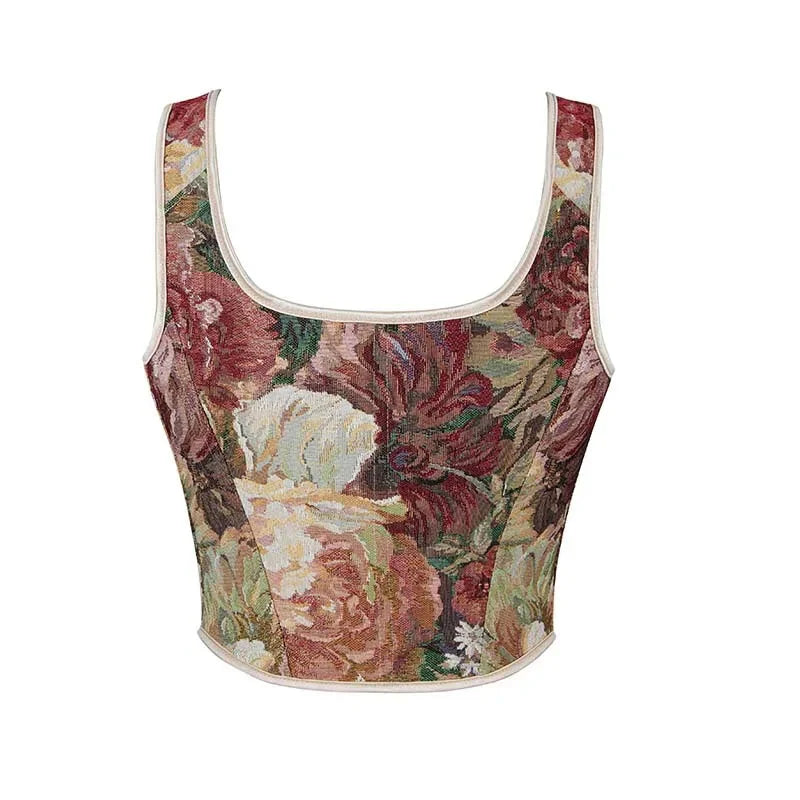 Floral Print Bowknot Tie Strap Sleeveless Vest Corset Bustier Plus Size S-Xxl - Xxl Tristar Online