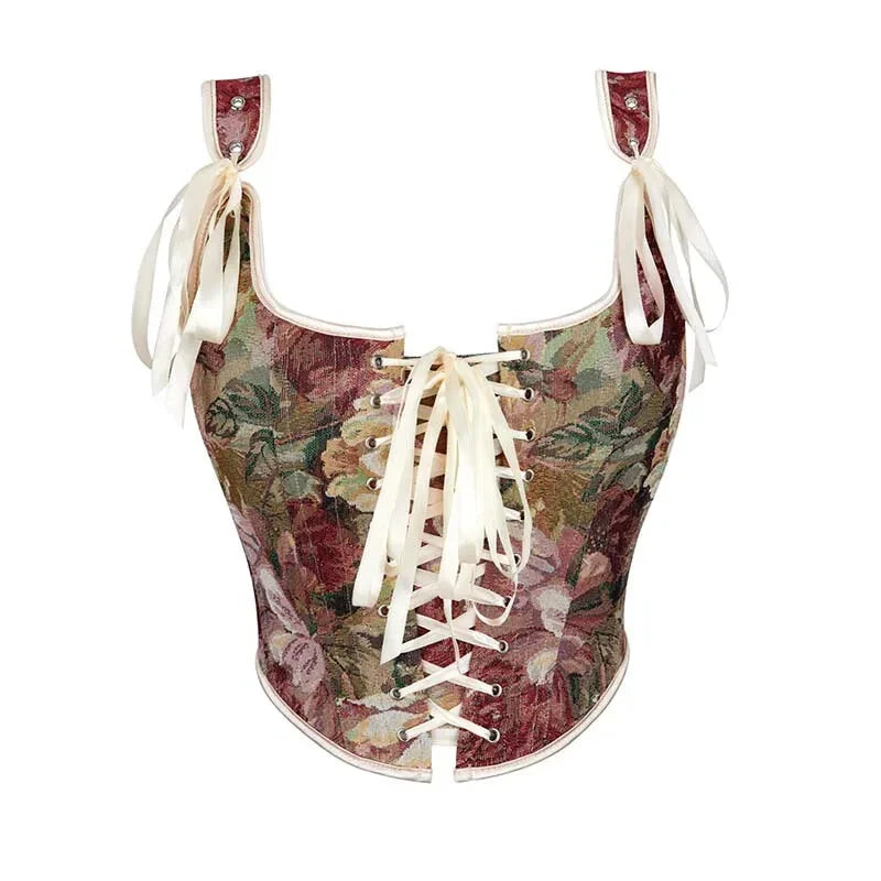 Floral Print Bowknot Tie Strap Sleeveless Vest Corset Bustier Plus Size S-Xxl - L Tristar Online