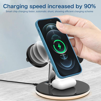 15W 3 In 1 Magnetic Wireless Charger For Phones Watches And Airpods With Led Light - White Tristar Online