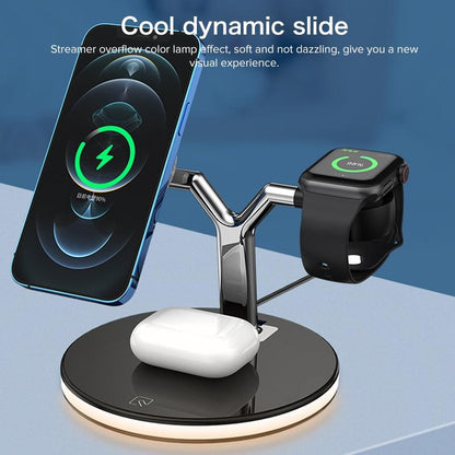 15W 3 In 1 Magnetic Wireless Charger For Phones Watches And Airpods With Led Light - White Tristar Online