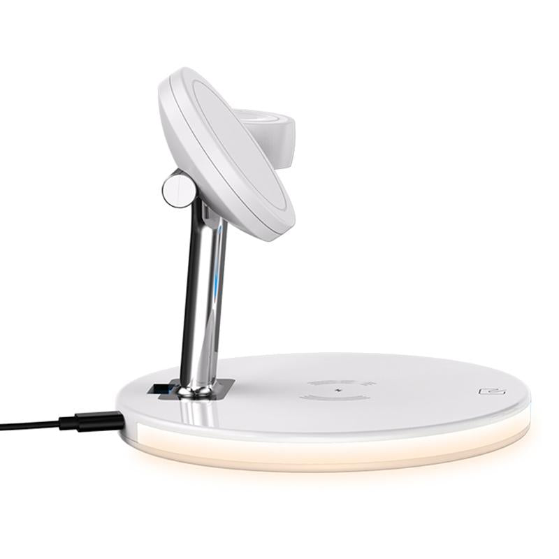 15W 3 In 1 Magnetic Wireless Charger For Phones Watches And Airpods With Led Light - White Tristar Online