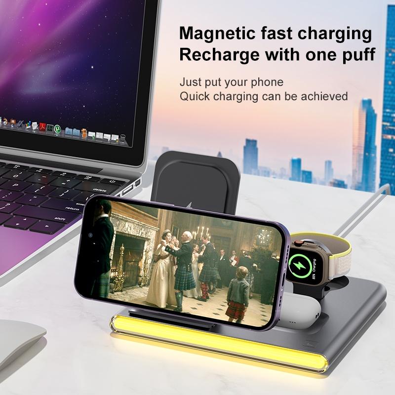 Foldable 15W Magnetic Wireless Charger With Ambient Light - White Tristar Online