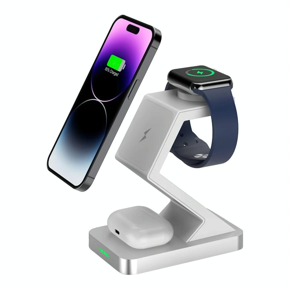 15W 3 In 1 Magnetic Wireless Charger For Iphone Watch Airpods - White Tristar Online