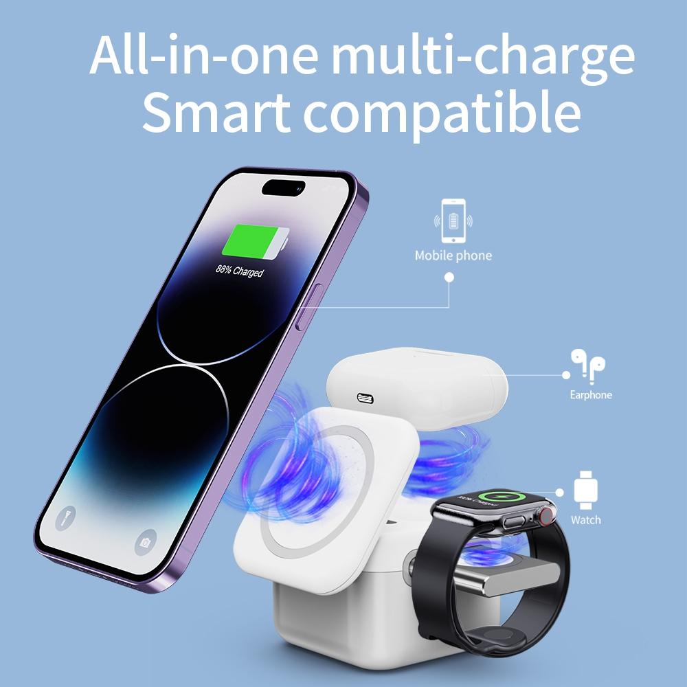 15W 3 In 1 Magnetic Wireless Charger White Tristar Online