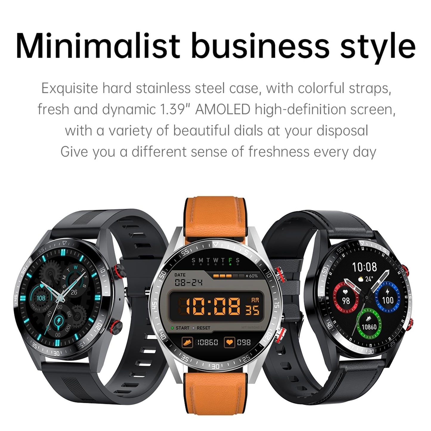 Leather Strap Amoled Smart Watch With Heart Rate And Blood Pressure Monitoring - Brown Tristar Online