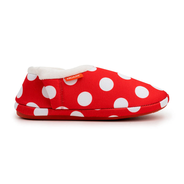 ARCHLINE Orthotic Slippers CLOSED Back Scuffs Moccasins Pain Relief - Red Polka Dots - EUR 37 (Womens 6 US)