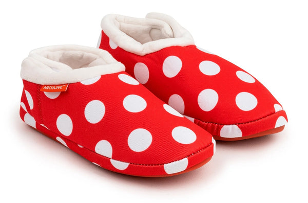 ARCHLINE Orthotic Slippers CLOSED Back Scuffs Moccasins Pain Relief - Red Polka Dots - EUR 40 (Womens 9 US)