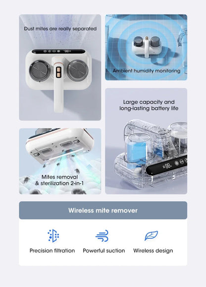 White Without humidity display Wireless Dust Mite Vacuum Cleaner with UV Sterilization and 10000Pa Suction - Model HK-518 Tristar Online