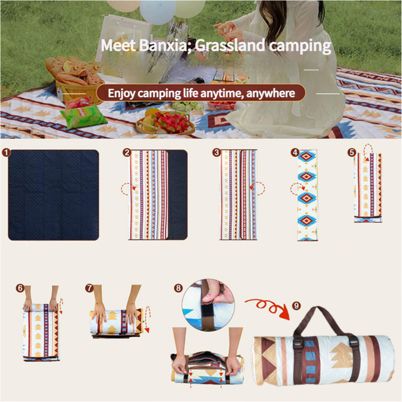 Portable Traditional Pattern Picnic Mat - Lightweight , 200x200cm, with Storage Bag Tristar Online