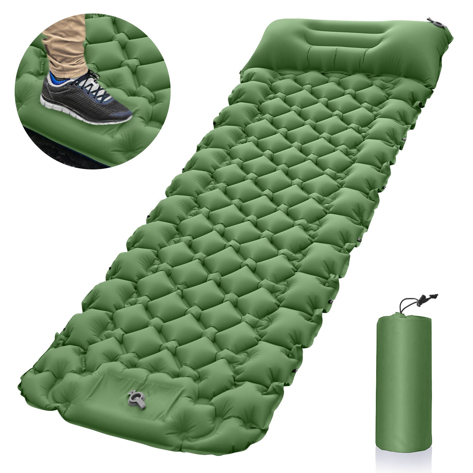 Green Portable Outdoor Inflatable Mat - Foot-Operated Camping Sleeping Pad Tristar Online