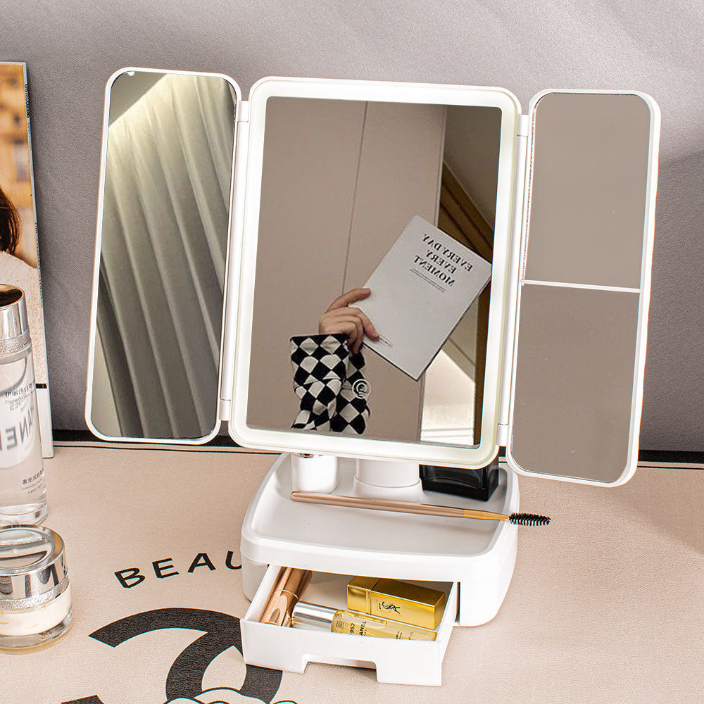 Elegant Tri-Fold Shell LED Vanity Mirror - Smart Makeup Gift with Storage & Illumination Tristar Online