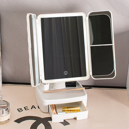 Elegant Tri-Fold Shell LED Vanity Mirror - Smart Makeup Gift with Storage & Illumination Tristar Online