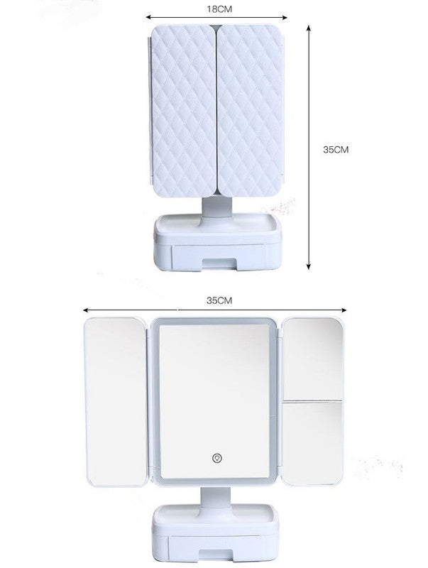 Elegant Tri-Fold Shell LED Vanity Mirror - Smart Makeup Gift with Storage & Illumination Tristar Online