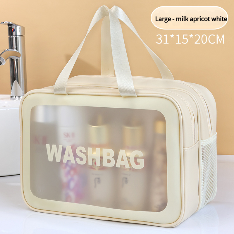 2PCS Dual-Layer Transparent PU Cosmetic Pouch - Wet and Dry Separation, Large size(31*15*20cm)- milk apricot white Tristar Online