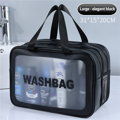 2PCS Dual-Layer Transparent PU Cosmetic Pouch - Wet and Dry Separation, Large size(31*15*20cm)- Black Tristar Online