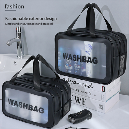 2PCS Dual-Layer Transparent PU Cosmetic Pouch - Wet and Dry Separation, Large size(31*15*20cm)- Black Tristar Online